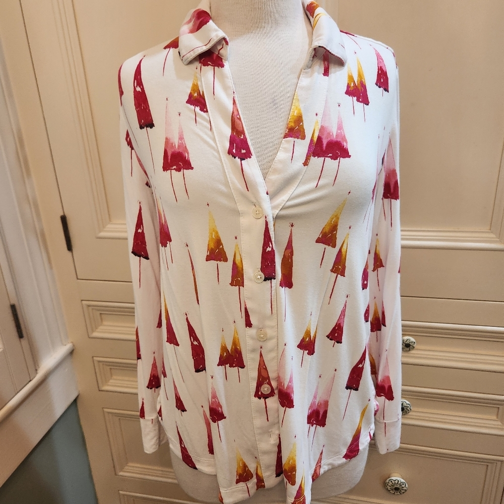 SOMA Women's Pajama Set White & Red Trees Pattern Sz Medium